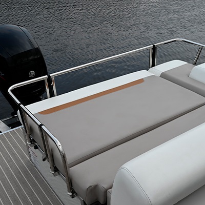 Optional stainless steel safety railing at the rear