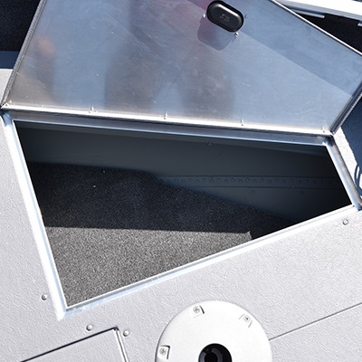 Storage under bow raised fishing platform