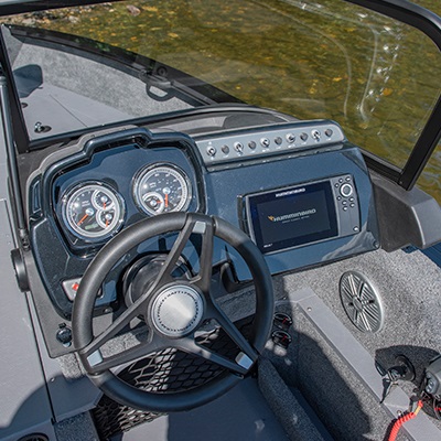 Driver helm shown with in-dash Humminbird® Helix 7
