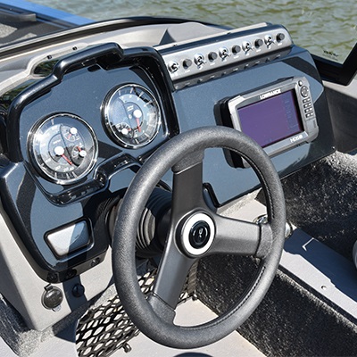 Driver helm shown with in-dash Humminbird® Helix 7