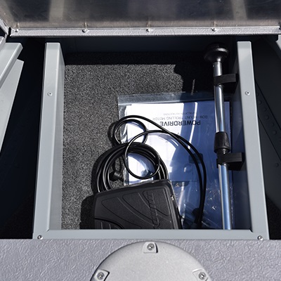 Storage under bow raised fishing platform