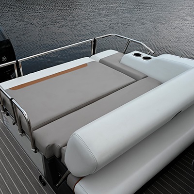 Optional stainless steel safety railing at the rear