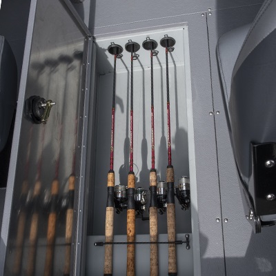 In-floor lockable rod organizer for 4 rods