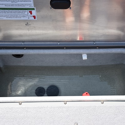 Stern electric-filled aerated livewell (77 L / 20 U.S. gal.)