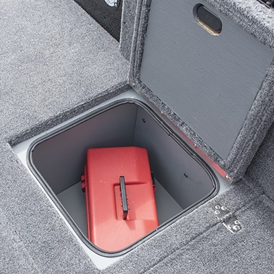 Stern casting platform storage compartment