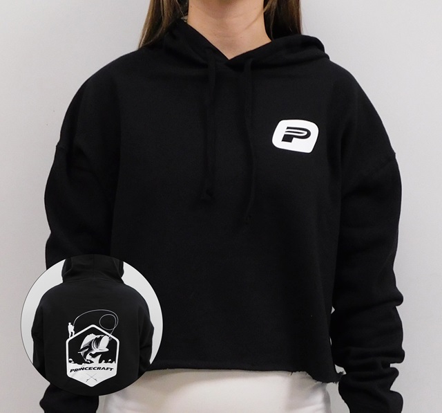 Princecraft® crop hoodie with fisherman logo on back - Black
